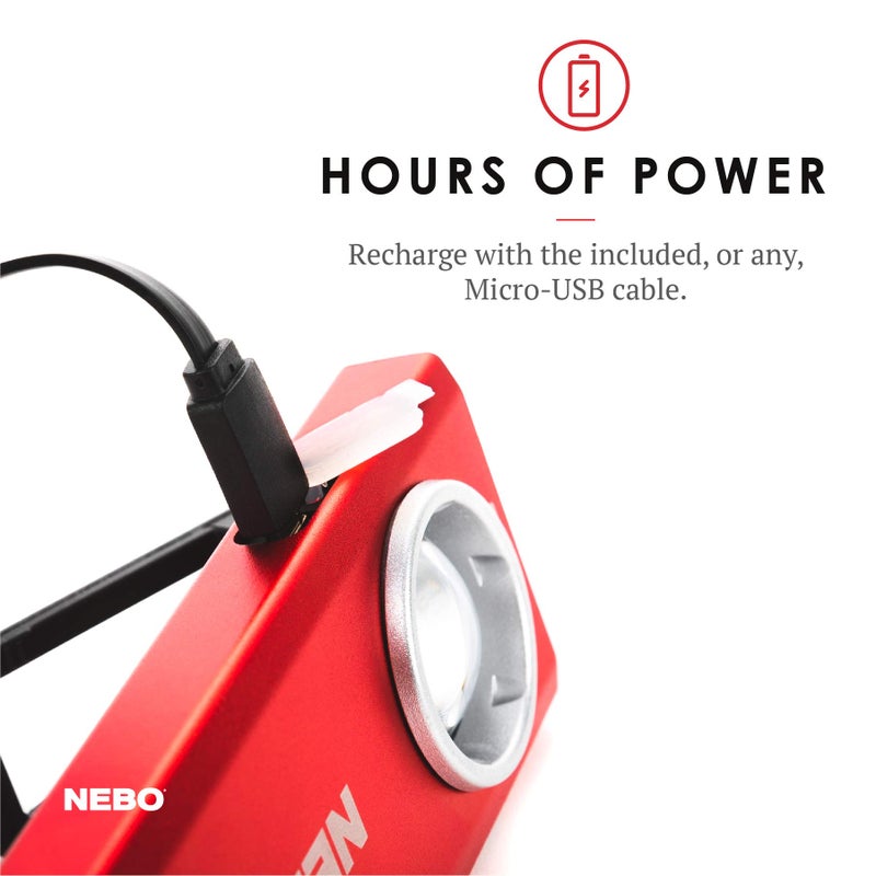 NEBO Slim Pocket Flashlight | 500 Lumens, Rechargeable Mini EDC Work Light, Magnetic Base & Dimmable Brightness, Durable & Water Resistant, Includes Charging Cable â€” Red - Image 5